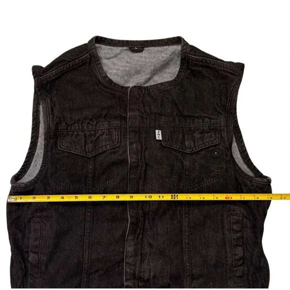 Black Denim motorcycle vest zip front closure layering club-style Youth-Large - Picture 5 of 6